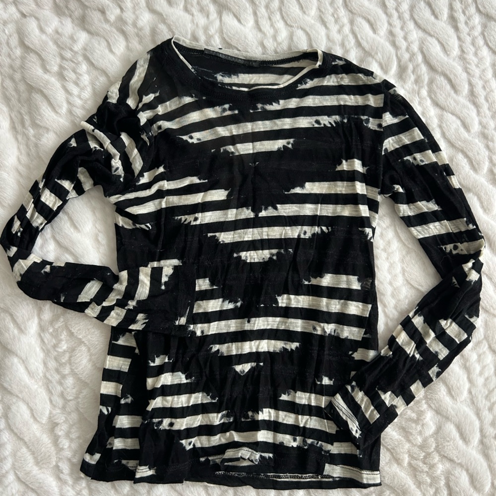 White House Black Market Black and Cream Patterned Long Sleeve Top